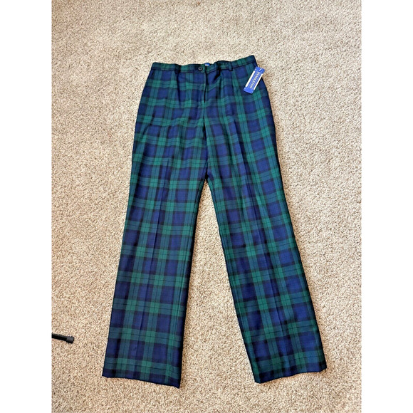 NWT Pendleton Women's Size 12 100%Virgin Wool Navy Green Plaid Straight Trousers - Picture 1 of 11